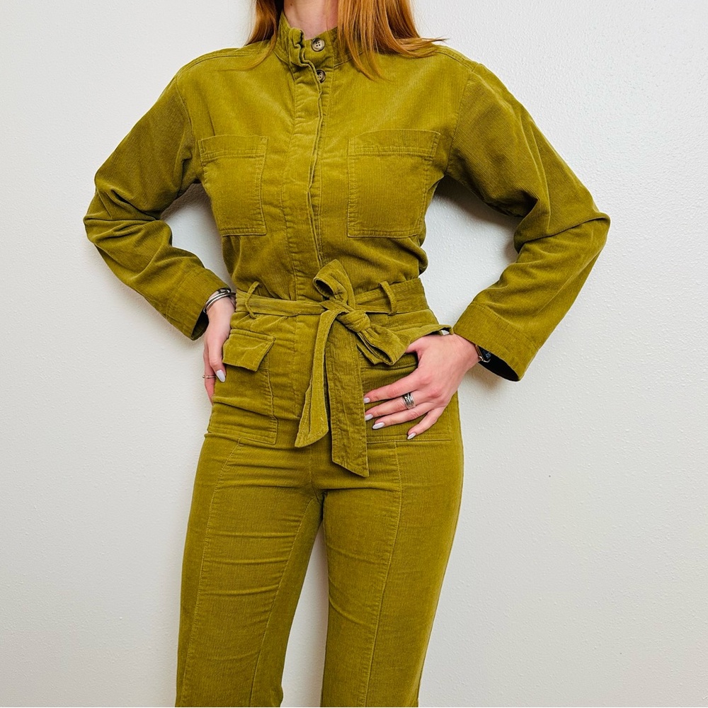 FRNCH EBA Olive Green Corduroy Utility Belted 100% Cotton Jumpsuit